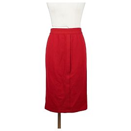 Gianni Versace Red Wool Midi Skirt Red