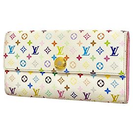 Louis Vuitton Monogram Multicolor Portefeuille Sarah Long Wallet Rosa Branco
