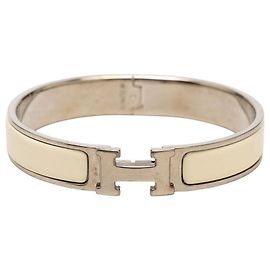 Hermès Hermes Click H GM Costume Charm Armband Silber Weiß