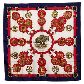 Hermès Hermes Carre 90 Cuivreries Copperwork Scarf Weiß Rot Marineblau