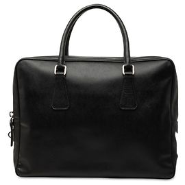 Prada Triangle Logo Plate Saffiano Handbag Briefcase Black