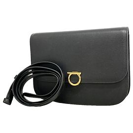 Salvatore Ferragamo Gancini Leather Shoulder Bag Black