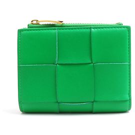 Bottega Veneta Green Leather Bi-Fold Wallet Green