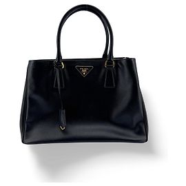 Prada Galleria Double Zip Spazzolato Leather Medium Schwarz