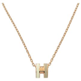 Hermès Hermes Pop H Mini Halskette Weiß Beige Golden