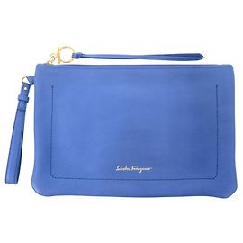 Salvatore Ferragamo Blue Leather Clutch Bag Blue