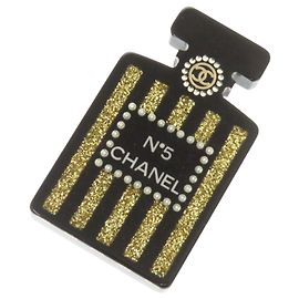 Chanel Perfume No. 5 Brosche aus schwarzem Kunststoff Schwarz Golden