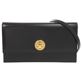 Bulgari Bolsa de ombro/clutch 2-Way em couro preto com logo BVLGARI Preto