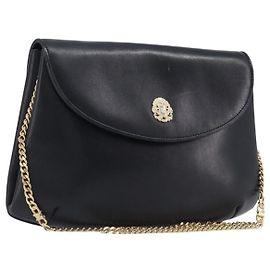 Céline Bolso de hombro con cadena CELINE de cuero negro y dorado Auth ep16204 Negro Dorado