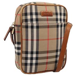 Bolsa de Ombro BURBERRY Nova Check Canvas Beige Gold Tone Auth gh2353 Bege Outro