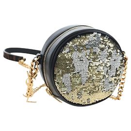 Autre Marque SAINT LAURENT Chain Shoulder Bag Sequin Black Gold Tone Auth 204808SAM Black Other