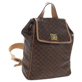 Céline CELINE Macadam Canvas Backpack PVC Leather Brown Gold Auth 204235 Brown Golden