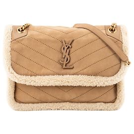 Autre Marque SAINT LAURENT - Borsa a tracolla Niki Saint Laurent in shearling e camoscio marrone Marrone