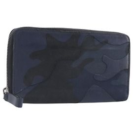 Portafoglio lungo VALENTINO Canvas Navy Silver Auth bs37216 Argento Blu navy