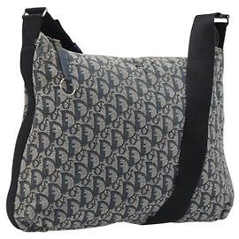 Christian Dior Trotter Canvas Schultertasche Navy Silver Auth 204237 Silber Marineblau