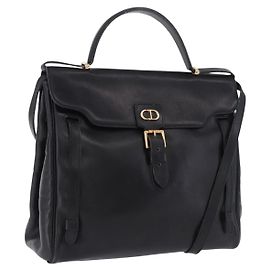 Sac à main Christian Dior en cuir 2way Noir Doré Auth 201324 Noir Autre
