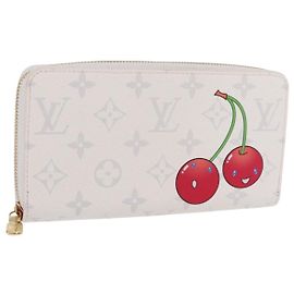 LOUIS VUITTON Monogram Cherry Zippy Long Wallet White M14240 LV Auth 206069SAM Weiß