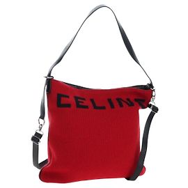 Céline CELINE Shoulder Bag Knitted Fabrics Red Silver Auth 203021V Silvery Red