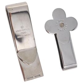 LOUIS VUITTON Money Clip metal 2 Set Silver LV Auth bs37306 Silvery