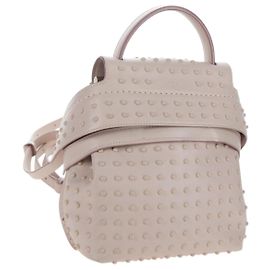 Mochila TOD'S Wave Line em couro Rosa Prata Auth BA15794A Prata Rosa
