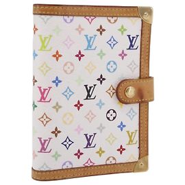 LOUIS VUITTON Couverture d'agenda PM Multicolor R21074 LV Auth ar14291A Blanc