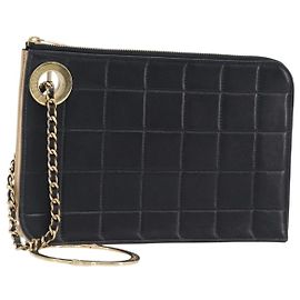 Bolsa de Mão CHANEL Choco Bar em pele de cordeiro preta e dourada CC Auth 206033V Preto Dourado