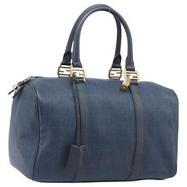 FENDI Zucchino Canvas Handtasche PVC Navy Gold Auth ka6414 Golden Marineblau