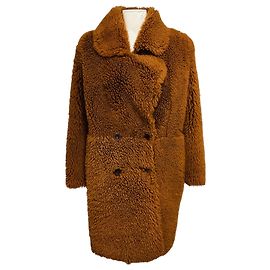 Yves Salomon Cognac Lamb Shearling Coat Brown