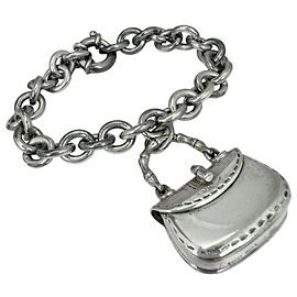 GUCCI Bamboo Handle Bag Motif Chain Bracelet Silvery