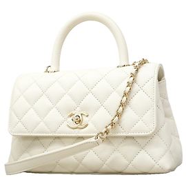 Chanel White Grained Calfskin Handbag White