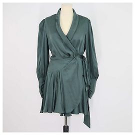 Vestido mini cruzado evasé de seda verde oscuro Zimmermann Verde