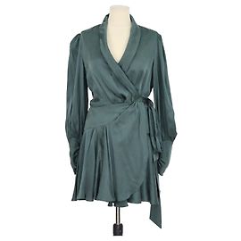 Vestido mini cruzado evasé de seda verde oscuro Zimmermann Verde