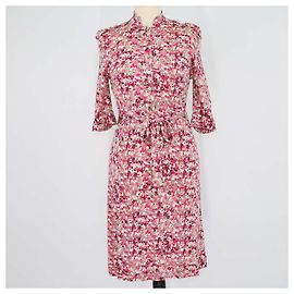 Robe midi ceinturée à manches courtes et imprimé floral en rayonne rose Tory Burch Rose