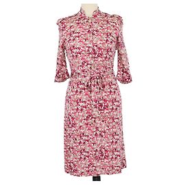 Vestido midi cintado de manga curta com estampado floral em rayon rosa Tory Burch Rosa