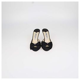 Jimmy Choo Black Satin Bow Slide Sandals Black