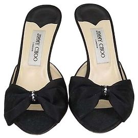 Sandali slide Jimmy Choo in raso nero con fiocco Nero