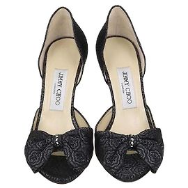 Jimmy Choo Black Brocade Fabric Bow Sandals Black