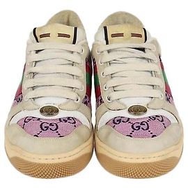 Baskets Screener Gucci en toile GG beige, rose et daim Rose Beige