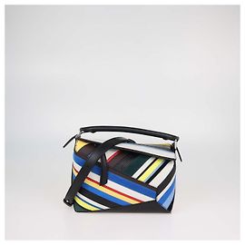 Petit sac Puzzle Loewe en cuir mélangé rayé multicolore Multicolore