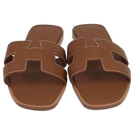 Hermès Hermes Gold Box Calf Leather Oran Sandals Brown