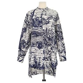 Christian Dior Túnica estampada de algodón azul marino y blanco roto Azul Blanco roto