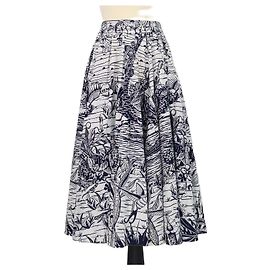 Gonna midi stampata in cotone blu navy e off white Christian Dior Blu Bianco sporco