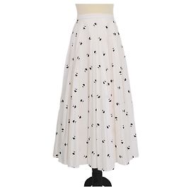 Erdem White Blend Polyester Floral Embroidered Pleated Nesrine Midi Skirt White