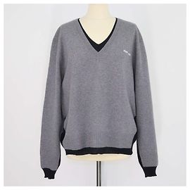 Miu Miu Grey,Navy Blue Cashmere and Silk V Neck Sweater Grey Navy blue