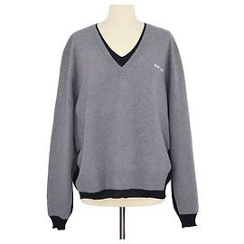 Miu Miu Camisola Decote V em Cachemir e Seda Cinzento e Azul Marinho Cinza Azul escuro