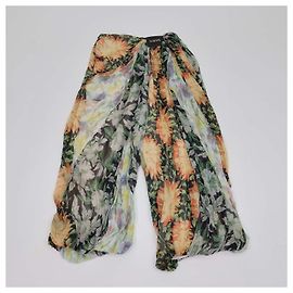 Pantalones drapeados de chifón de seda con estampado floral multicolor Loewe Multicolor