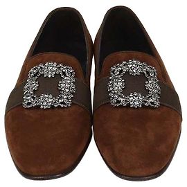 Mocassins Carlton en daim marron avec boucle bijou Manolo Blahnik Marron