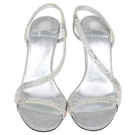 Christian Louboutin Silver Strass and Suede Rosalie Slingback Sandals Silvery
