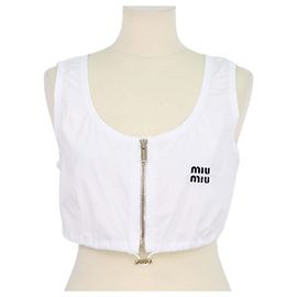 Top corto Miu Miu de algodón blanco con cremallera frontal y cordón Blanco