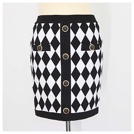 Mini saia de malha Balmain com padrão de diamante, mistura de viscose preto e branco Outro